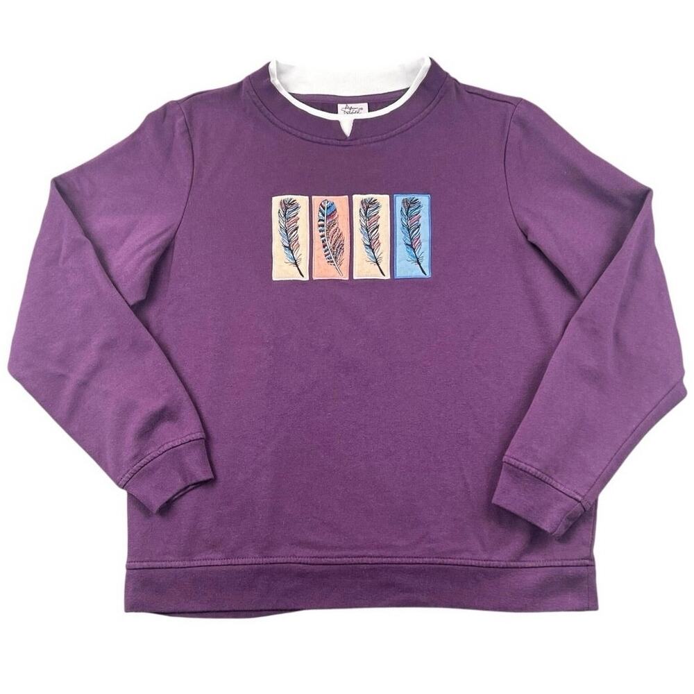 Adrian Delafield Y2K Purple Feather Graphic Fleece Sweatshirt Pullover - M